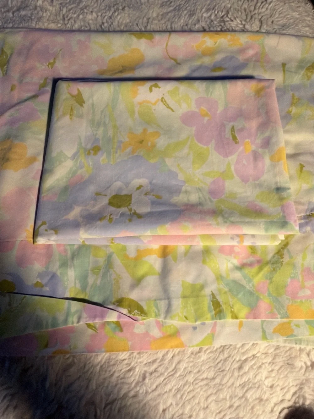 Sears Vtg Pastel Floral Cotton pillowcases  - Soft Pink, Yellow & Green 42”x36”